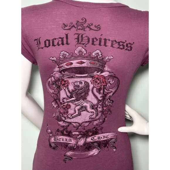 Y2K Local Heiress Graphic Tee Shirt Purple Crown Lion Crest Heart Tshirt size XS - Picture 5 of 6